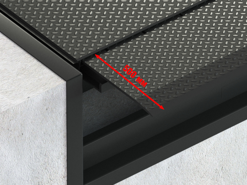 Standart rampaning uzunligi 500 mm. Faska 35 mm. Butunlay, segmentlarsiz, to'g'ri burchakli shaklda, bir xil kenglikdagi avtomobillar parkida foydalanish uchun.